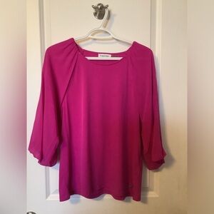 Calvin Klein Loose Fitted Matte Jersey Mixed Media Lantern Sleeve Blouse Pink M